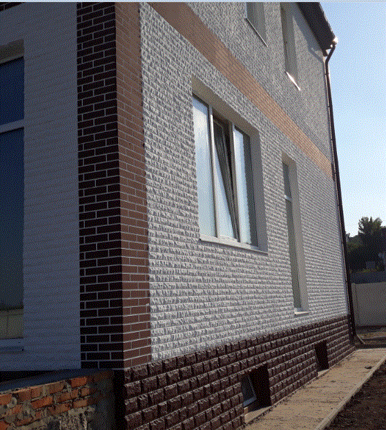 Фото 2. Теплоизоляционные фасадные термопанели. Колотый кирпич