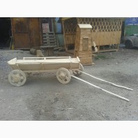 Декоративная телега. Воз. Возик. Деревянные колеса для телег. Візок для саду